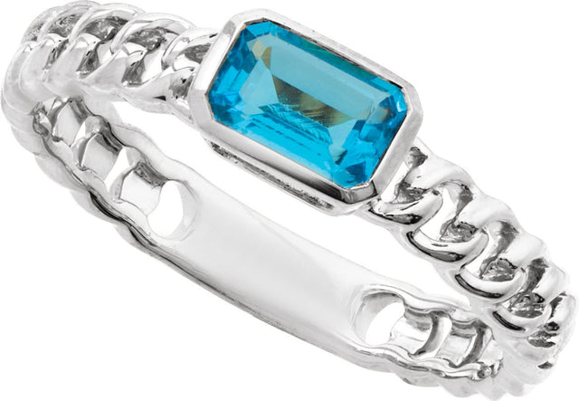 14K Gold Emerald Natural Sky Blue Topaz Solitaire Ring - White Gold - view 8