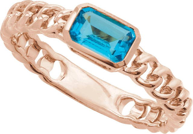 14K Gold Emerald Natural Sky Blue Topaz Solitaire Ring - Rose Gold - view 9
