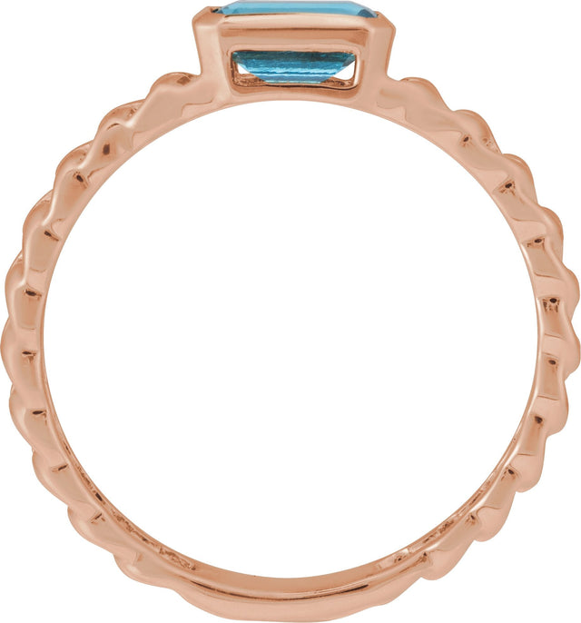 14K Gold Emerald Natural Sky Blue Topaz Solitaire Ring - Rose Gold - view 7