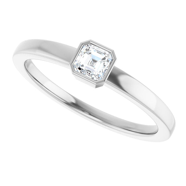 Platinum Asscher Natural Diamond Bezel-Set Solitaire Ring - view 15