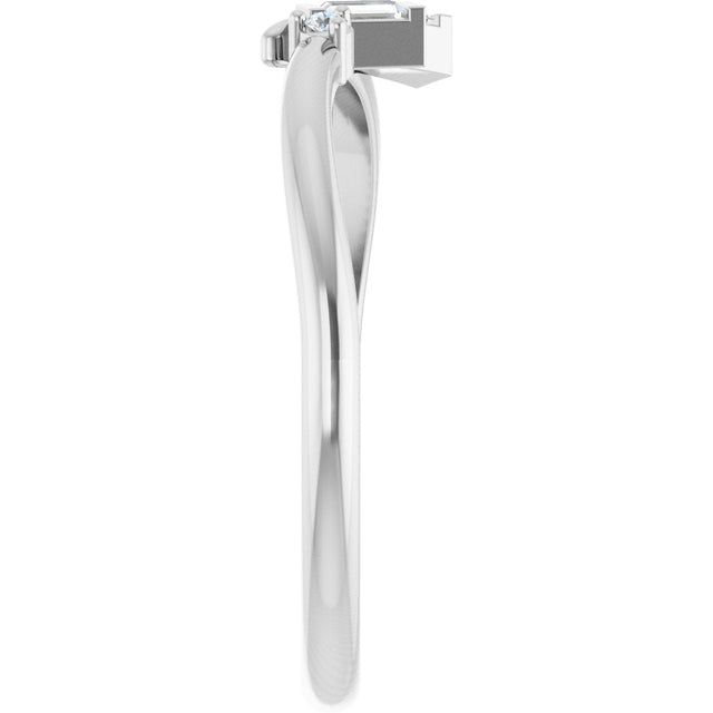 Platinum Straight Baguette Natural Diamond Accented Bypass Ring - view 9