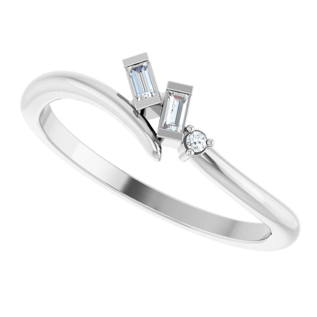 14K Gold Straight Baguette Natural Diamond Accented Bypass Ring - White Gold - view 10