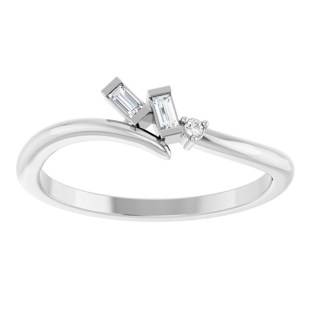 14K Gold Straight Baguette Natural Diamond Accented Bypass Ring - White Gold - view 8