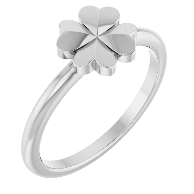 14K Gold Four-Leaf Clover Stackable Ring - White Gold