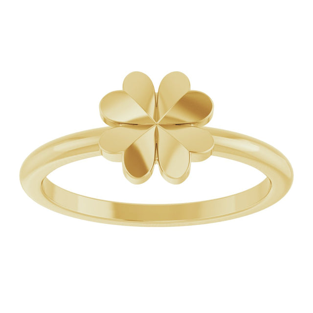 14K Gold Four-Leaf Clover Stackable Ring - Yellow Gold - view 3