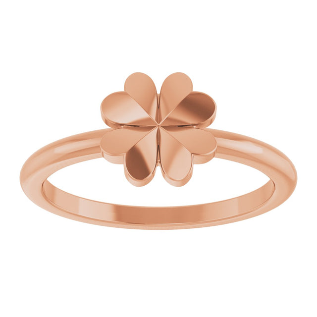 14K Gold Four-Leaf Clover Stackable Ring - Rose Gold - view 3