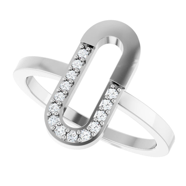 14K Gold Round Natural Diamond Accented Paperclip-Style Ring - White Gold - view 10