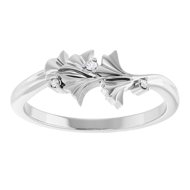 14K Gold Round Natural Diamond Accented Floral Ring II - White Gold - view 8