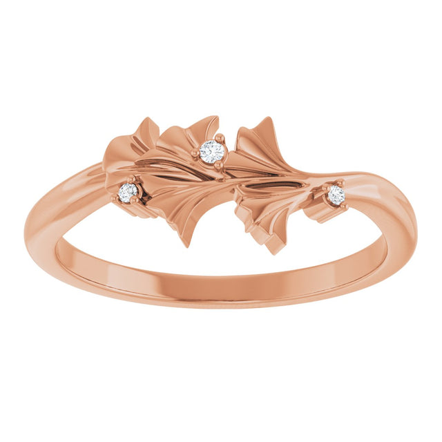 14K Gold Round Natural Diamond Accented Floral Ring II - Rose Gold - view 8