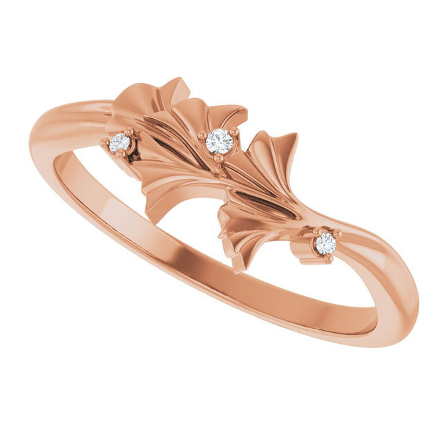 14K Gold Round Natural Diamond Accented Floral Ring II - Rose Gold - view 10