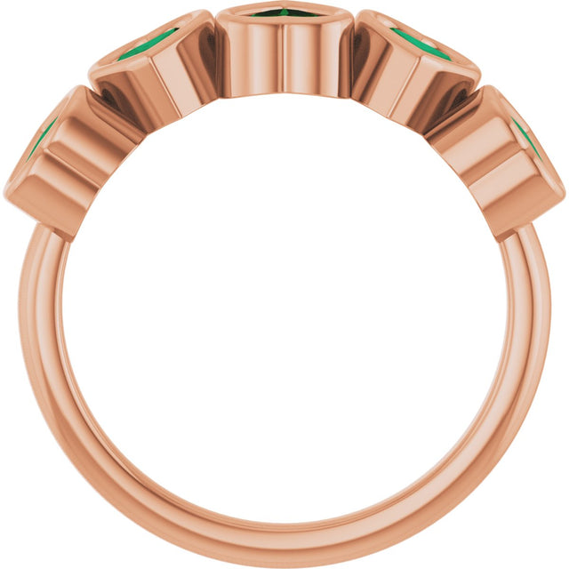 14K Gold Lab-Grown Emerald Five-Stone Heart Ring - Rose Gold - view 17