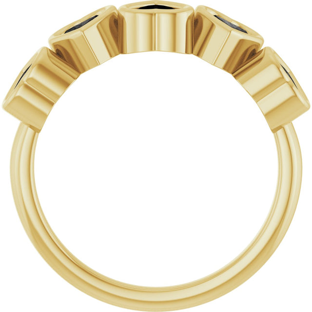 14K Gold Natural Black Onyx Five-Stone Heart Ring - Yellow Gold - view 17