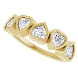 14K Gold Natural White Sapphire Five-Stone Heart Ring - Yellow Gold - view 20