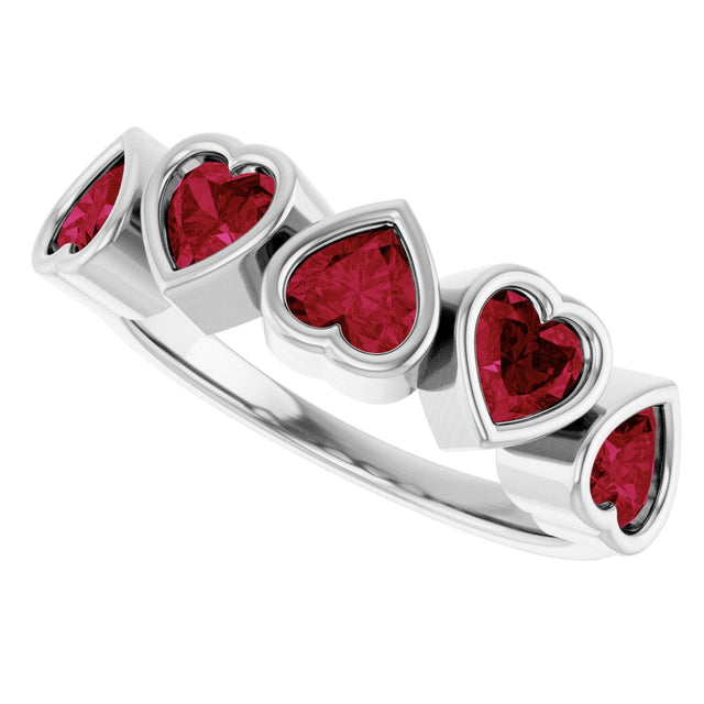 Platinum Natural Mozambique Garnet Five-Stone Heart Ring - view 20