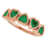 14K Gold Lab-Grown Emerald Five-Stone Heart Ring - Rose Gold - view 20