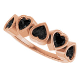 14K Gold Natural Black Onyx Five-Stone Heart Ring - Rose Gold - view 20