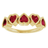 14K Gold Natural Mozambique Garnet Five-Stone Heart Ring - Yellow Gold - view 18