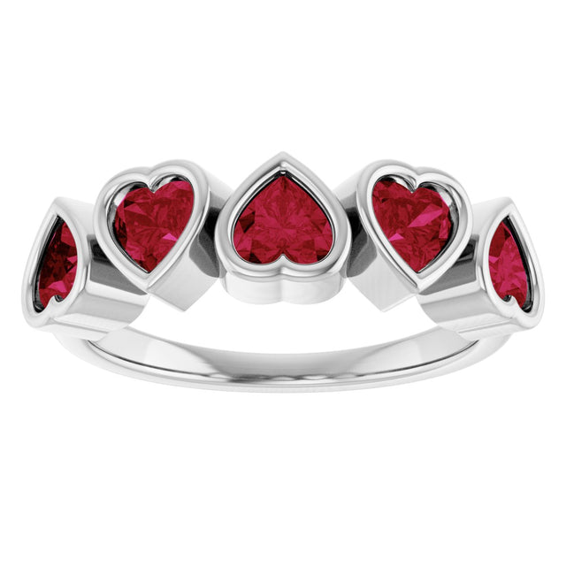 Platinum Natural Mozambique Garnet Five-Stone Heart Ring - view 18