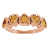 14K Gold Natural Citrine Five-Stone Heart Ring - Rose Gold - view 18