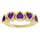 14K Gold Natural Amethyst Five-Stone Heart Ring - Yellow Gold - view 18