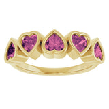 14K Gold Natural Pink Tourmaline Five-Stone Heart Ring - Yellow Gold - view 18