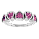 14K Gold Natural Pink Tourmaline Five-Stone Heart Ring - White Gold - view 18