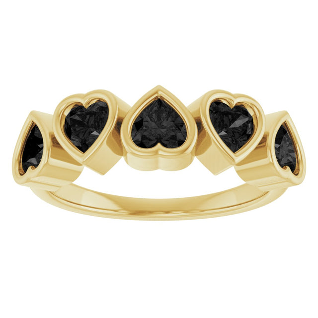 14K Gold Natural Black Onyx Five-Stone Heart Ring - Yellow Gold - view 18