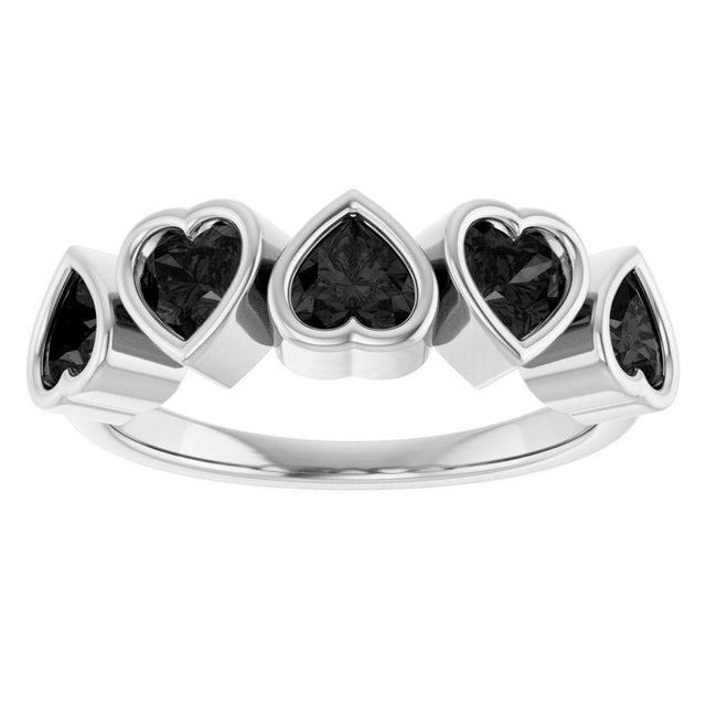 14K Gold Natural Black Onyx Five-Stone Heart Ring - White Gold - view 18