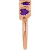 14K Gold Natural Amethyst Five-Stone Heart Ring - Rose Gold - view 19