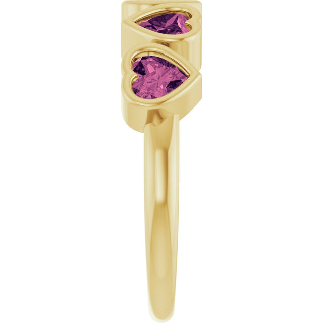 14K Gold Natural Pink Tourmaline Five-Stone Heart Ring - Yellow Gold - view 19