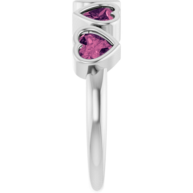 Platinum Natural Pink Tourmaline Five-Stone Heart Ring - view 19