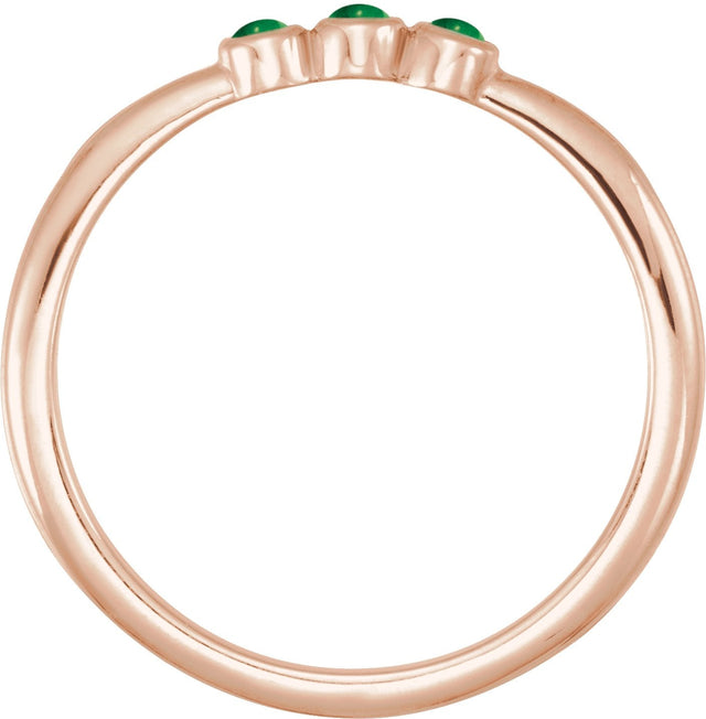 14K Gold Round Natural Emerald Rose-Cut Stackable Ring – 2mm Stones - Rose Gold - view 6