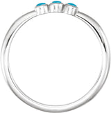 14K Gold Round Natural Turquoise Rose-Cut Stackable Ring – 2mm Stones - White Gold - view 6