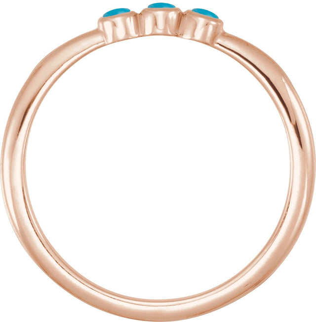 14K Gold Round Natural Turquoise Rose-Cut Stackable Ring – 2mm Stones - Rose Gold - view 6
