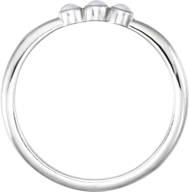 14K Gold Round Natural Rainbow Moonstone Rose-Cut Stackable Ring – 2mm Stones - White Gold - view 6