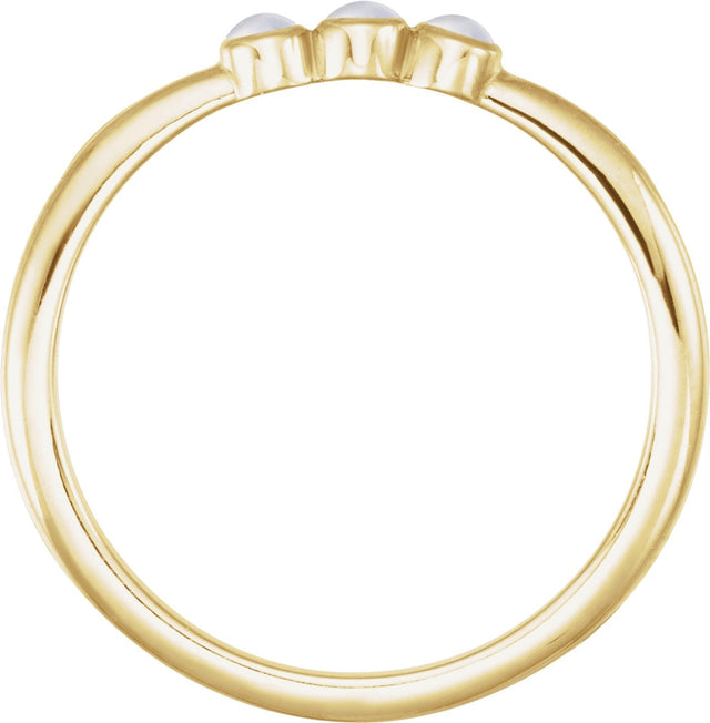 14K Gold Round Natural Rainbow Moonstone Rose-Cut Stackable Ring – 2mm Stones - Yellow Gold - view 6