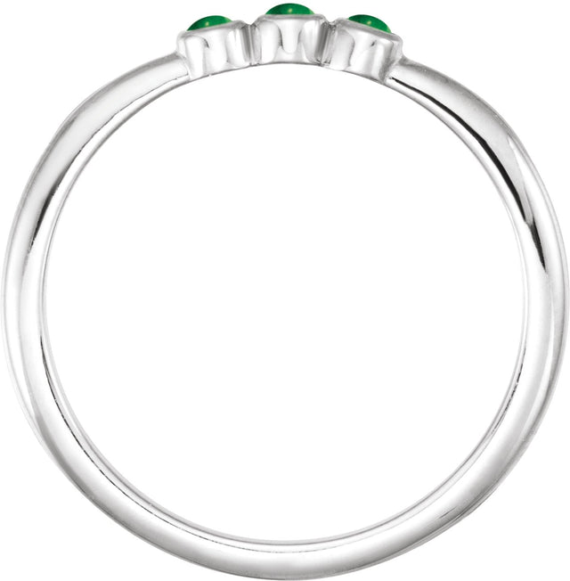 14K Gold Round Natural Emerald Rose-Cut Stackable Ring – 2mm Stones - White Gold - view 6