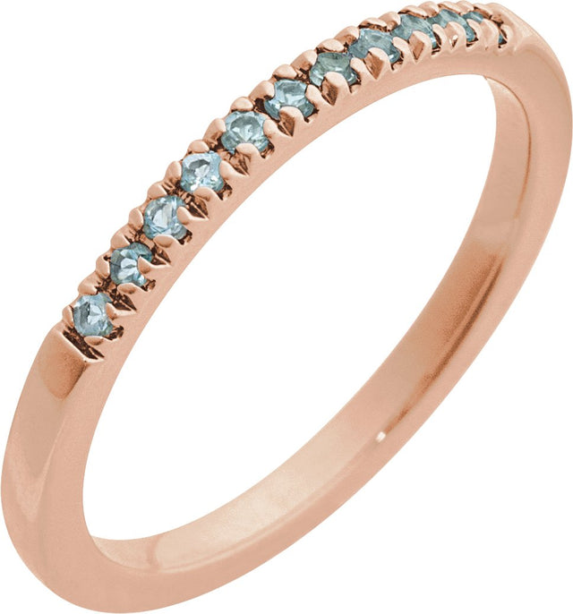 10K Gold Round Natural Aquamarine Birthstone Stackable Ring - Rose Gold - view 16