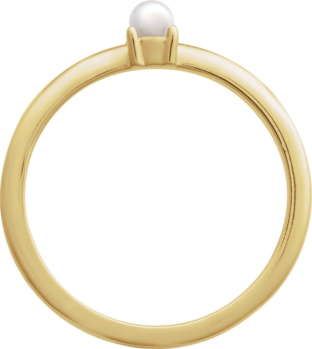 14K Gold Cultured White Seed Pearl Stackable Pearl Ring - Yellow Gold - view 6