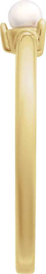 14K Gold Cultured White Seed Pearl Stackable Pearl Ring - Yellow Gold - view 7
