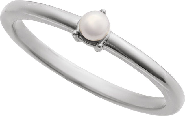 Platinum Cultured White Seed Pearl Stackable Pearl Ring - view 8