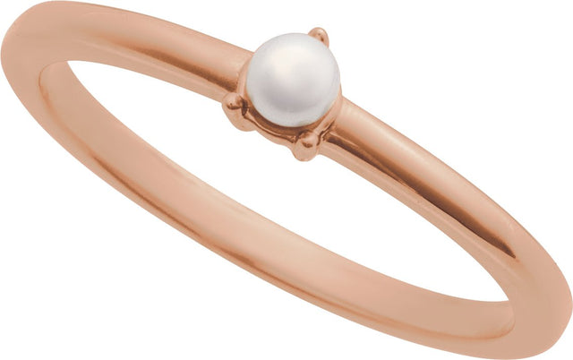 14K Gold Cultured White Seed Pearl Stackable Pearl Ring - Rose Gold - view 8