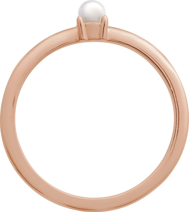 14K Gold Cultured White Seed Pearl Stackable Pearl Ring - Rose Gold - view 6
