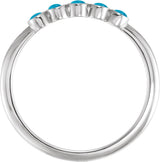 14K Gold Round Natural Turquoise Rose-Cut Stackable Ring - White Gold - view 6