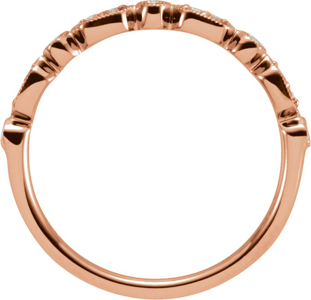 14K Gold Round Natural Diamond Accented Stackable Ring – 1/8 CTW - Rose Gold - view 5