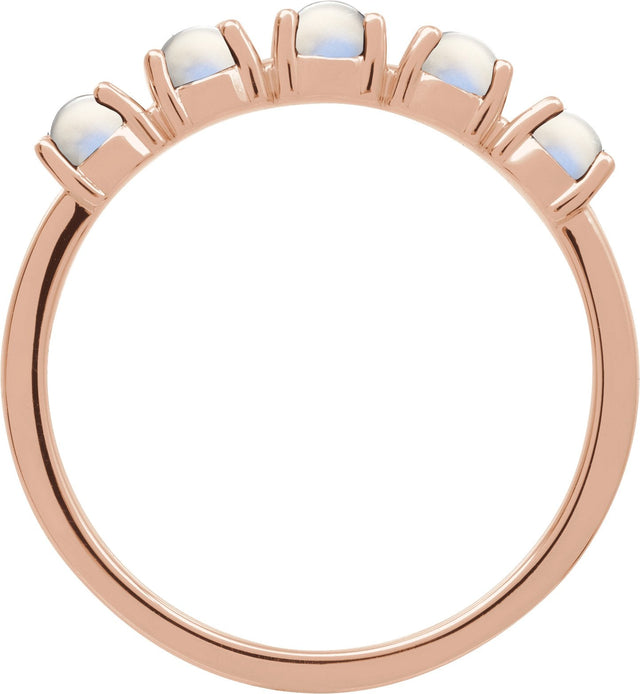 14K Gold Natural Rainbow Moonstone Cabochon Stackable Ring - Rose Gold - view 10