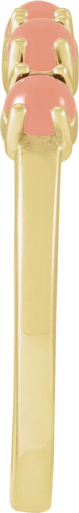14K Gold Natural Pink Coral Cabochon Stackable Ring - Yellow Gold - view 11