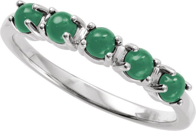 14K Gold Natural Emerald Cabochon Stackable Ring - White Gold - view 12