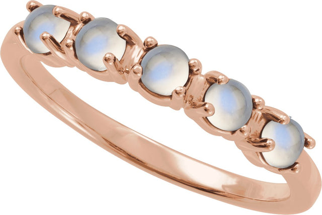 14K Gold Natural Rainbow Moonstone Cabochon Stackable Ring - Rose Gold - view 12