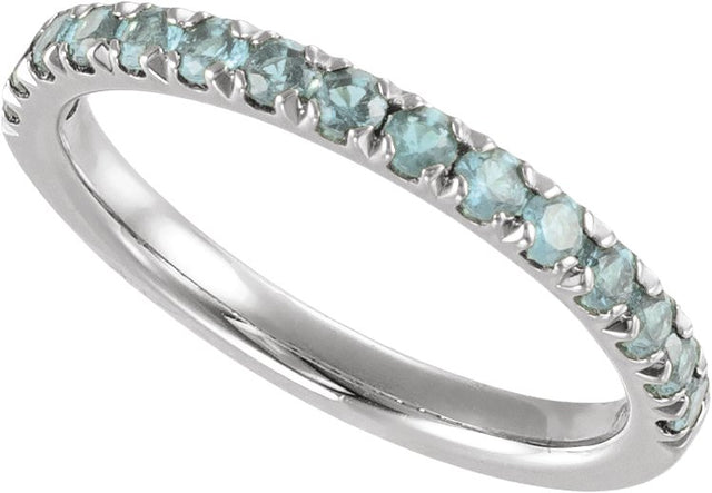 10K Gold Round Natural Aquamarine Birthstone Stackable Ring - White Gold - view 16